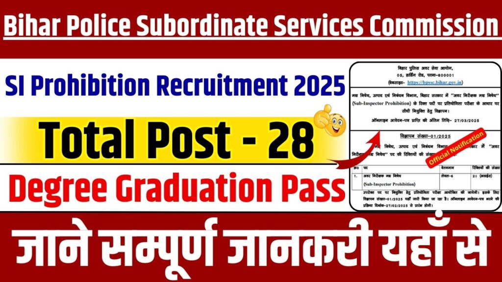 Bihar Police SI Prohibition Recruitment 2025