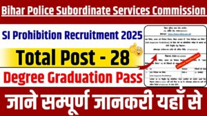 Bihar Police SI Prohibition Recruitment 2025:बिहार पुलिस में निकली Sub Inspector के पद पर नई भर्ती ऑनलाइन आवेदन शुरू अभी करे ऑनलाइन