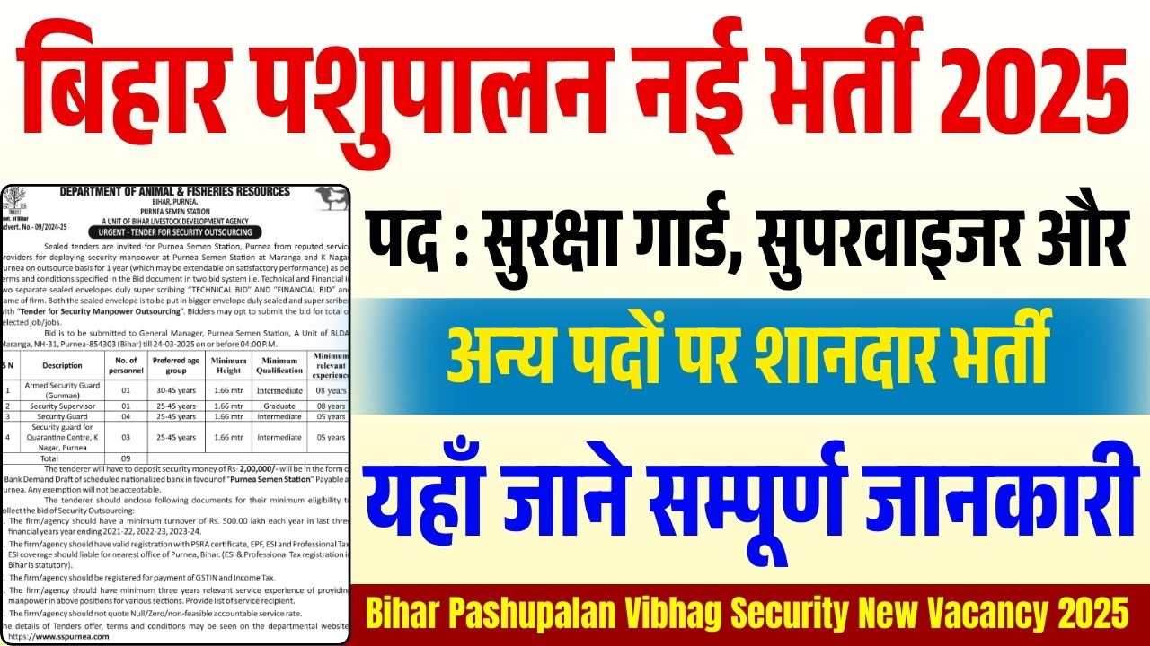 Bihar Pashupalan Vibhag Security New Vacancy 2025