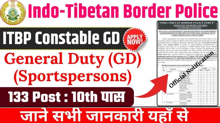 ITBP Constable GD Recruitment 2025: ITBP में निकली जेनरल ड्यूटी के पद पर नई भर्ती 10वीं पास करें आवेदन