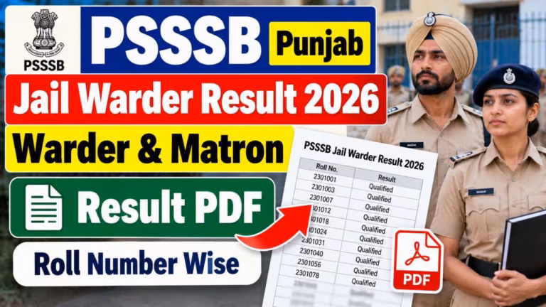 PSSSB Punjab Jail Warder Result 2026 OUT: Warder & Matron Roll Number Wise Result PDF Download