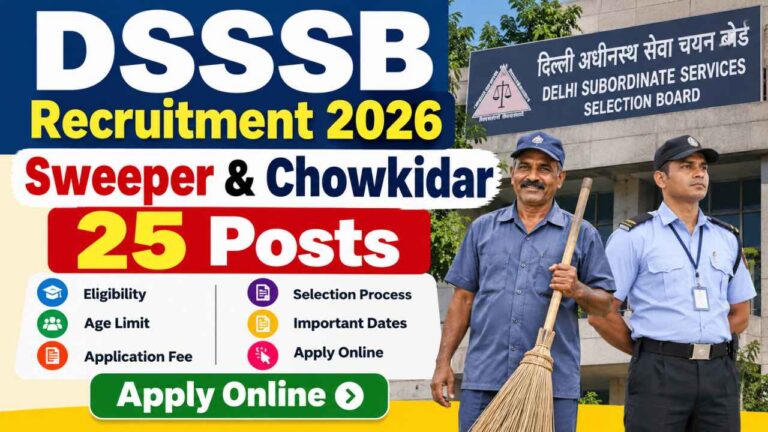 DSSSB Sweeper & Chowkidar Recruitment 2026: 25 पदों पर भर्ती, 10वीं पास करें Apply Online