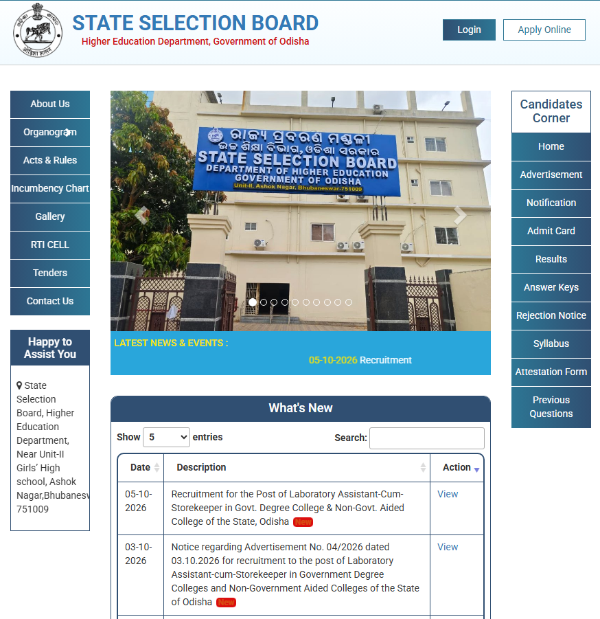 Odisha SSB Laboratory Assistant Recruitment 2026