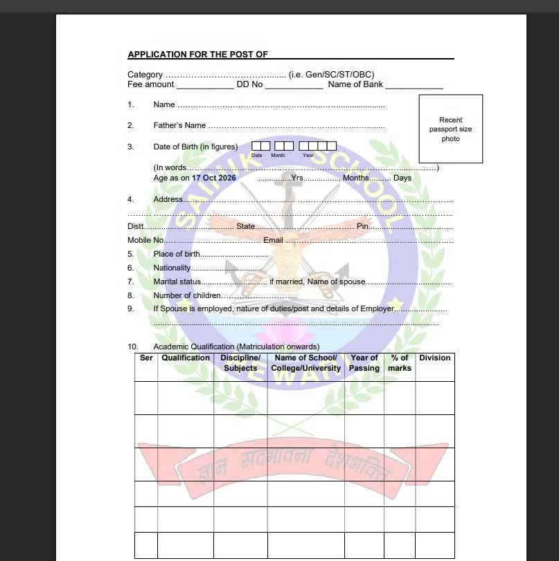 Sainik School Rewari Vacancy 2026