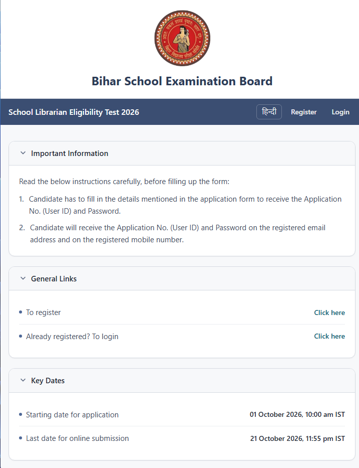 Bihar SLET 2026 Online Apply Process