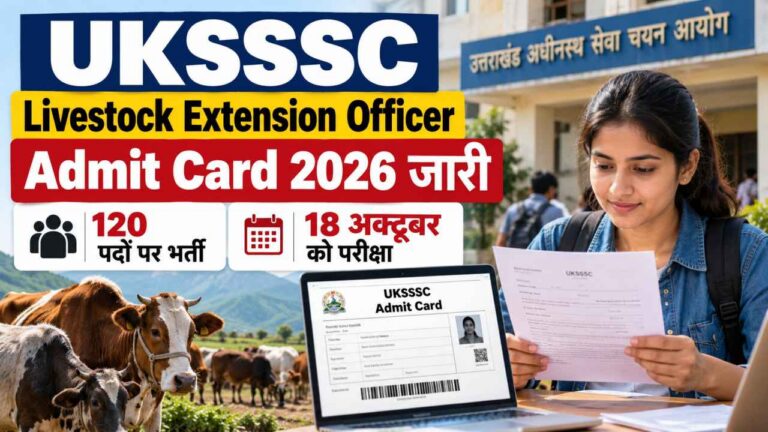 UKSSSC Livestock Extension Officer Admit Card 2026 जारी, 18 अक्टूबर को परीक्षा