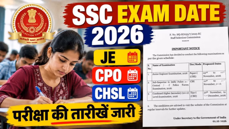SSC Exam Dates 2026: JE, CPO और CHSL परीक्षा की तारीखें जारी, देखें पूरा शेड्यूल